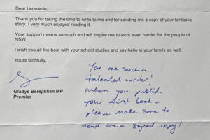Handwritten note from NSW Premier Gladys Berejiklian